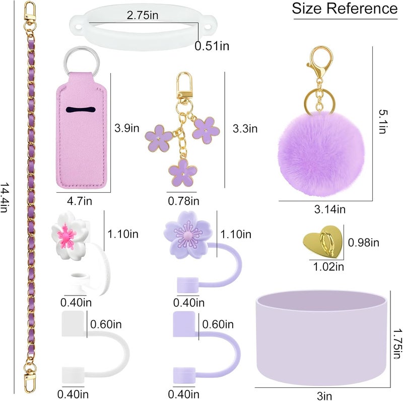 Velaco 11 PCS Accessories for Stanley Cup, Water Bottle Handle Strap for Stanley 30/40 oz tumbler with handle, including Straw Toppers, Silicone Cup Boot, Keychain Charms - Purple - Image 4